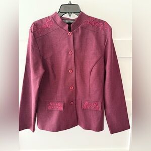 Vintage Sag Harbor Plum Blazer with Floral Embroidered Details